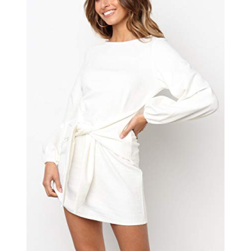 Women's Autumn Winter Cotton Knitted Bodycon Tie Waist Dress