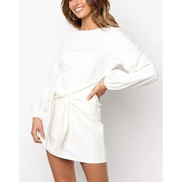 Women's Autumn Winter Cotton Knitted Bodycon Tie Waist Dress