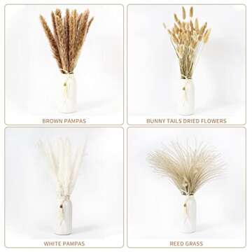 75 PCS Natural Pampas Grass Decor, Boho Flowers Home Table Decor, Bunny Tails Dried Flowers, Dried Pampas Grass Bouquet for Wedding Boho Decor, Rustic Farmhouse Party Home Decor
