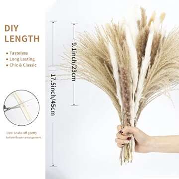 75 PCS Natural Pampas Grass Decor, Boho Flowers Home Table Decor, Bunny Tails Dried Flowers, Dried Pampas Grass Bouquet for Wedding Boho Decor, Rustic Farmhouse Party Home Decor