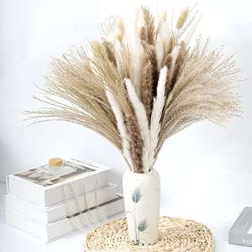 75 PCS Natural Pampas Grass Decor, Boho Flowers Home Table Decor, Bunny Tails Dried Flowers, Dried Pampas Grass Bouquet for Wedding Boho Decor, Rustic Farmhouse Party Home Decor