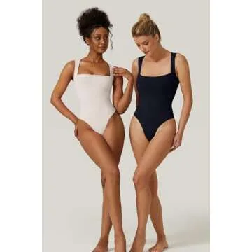 QINSEN Women's Square Neck Sleeveless T Shirt Tank Top Seamless Tummy Control Bodysuits Beige S