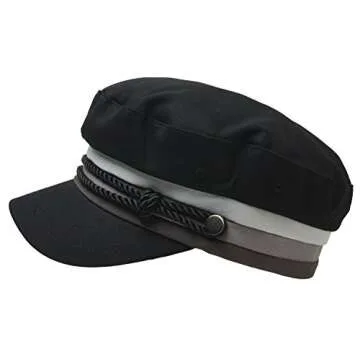ATOBAO Cotton Sailor Fiddler Hat Unisex Greek Fisherman Beret Newsboy Cabbie Cap (Black)