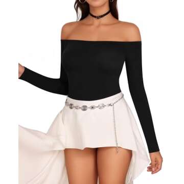 Stylish MANGOPOP Off The Shoulder Long Sleeve Bodysuit for Women