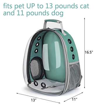 Lollimeow Cat Carrier Backpack, Clear Bubble Waterproof Backpack Carrier, Pets and Small Dogs,Airline-Approved, Designed for Travel, Hiking, Walking & Outdoor Use (Classic-Green)