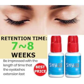 2 Bottles Sky Glue S+ for Eyelash Extension 5ml - Powerful Strong Professional Black Bonding Adhesiv...