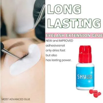 2 Bottles Sky Glue S+ for Eyelash Extension 5ml - Powerful Strong Professional Black Bonding Adhesive for Lash Extensions / 1-2s Fast Drying / 6-8 Weeks Lasting time TUBeauty