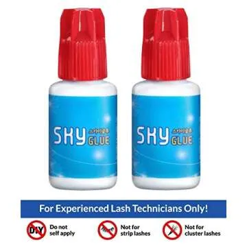 2 Bottles Sky Glue S+ for Eyelash Extension 5ml - Powerful Strong Professional Black Bonding Adhesive for Lash Extensions / 1-2s Fast Drying / 6-8 Weeks Lasting time TUBeauty