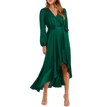 PRETTYGARDEN Satin Fall Dress - Elegant & Flowy Maxi