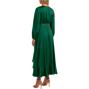 PRETTYGARDEN Satin Fall Dress - Elegant & Flowy Maxi