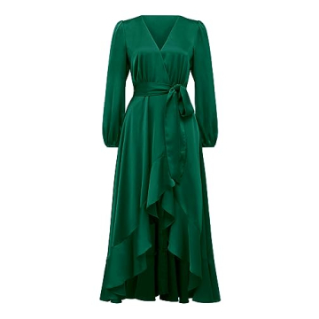 PRETTYGARDEN Satin Fall Dress - Elegant & Flowy Maxi