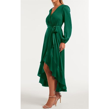 PRETTYGARDEN Satin Fall Dress - Elegant & Flowy Maxi