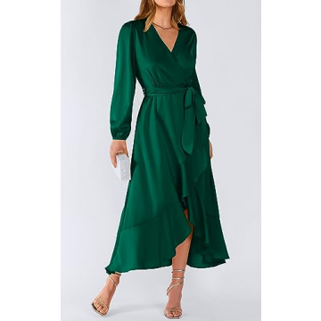 PRETTYGARDEN Satin Fall Dress - Elegant & Flowy Maxi