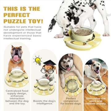 KADTC Dog Puzzle Toys for Small/Medium/Large Dogs Slow Feeder w/Button Level 2 in 1 Boredom Busters Keep Them Busy Enrichment Toy Puzzles Food/Treat Dispenser Puppy Brain Mental Stimulation Game YLW
