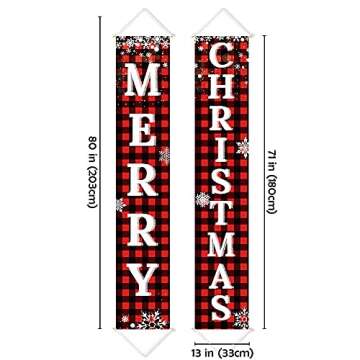 Ivenf Christmas Decorations Outdoor Yard Front Porch Sign Set, Red Black Buffalo Plaid Door Banner, ...