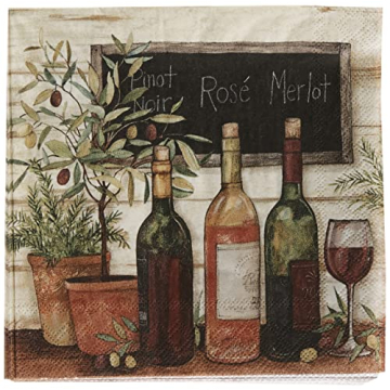 Boston International C811200 IHR Cocktail Beverage Paper Napkins - 20 Pack - Wine & Olives Design