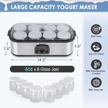 Automatic Digital Yogurt Maker with 8 Glass Jars for Home Use