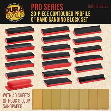 Dura-Gold 20-Piece Contoured Profile 5" Hand Sanding Block Set with 40 Sheet Hook & Loop Sandpaper K...