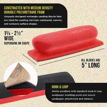 Dura-Gold 20-Piece Contoured Profile 5" Hand Sanding Block Set with 40 Sheet Hook & Loop Sandpaper Kit - Interchangeable Assorted Convex & Concave Shapes - Sand Wood Woodworking Furniture, Auto Paint