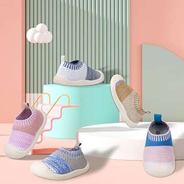 Baby First-Walking Shoes 1-4 Years Kid Shoes Trainers Toddler Infant Boys Girls Soft Sole Non Slip Cotton Mesh Breathable Lightweight Slip-on Sneakers Outdoor(Yellow,9 Toddler) T23