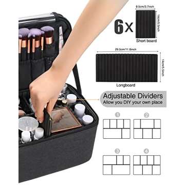 Relavel Travel Makeup Bag, Makeup Case Organizers Large Cosmetic Bags Makeup Brush Holder, Keep Cosmetic Up Right, Perfect for Taller Liquids, Portable Adjustable Strap, Waterproof Fabric