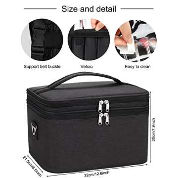 Relavel Travel Makeup Bag, Makeup Case Organizers Large Cosmetic Bags Makeup Brush Holder, Keep Cosmetic Up Right, Perfect for Taller Liquids, Portable Adjustable Strap, Waterproof Fabric