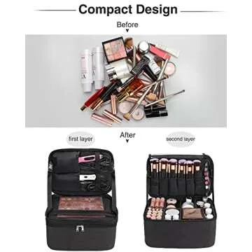 Relavel Travel Makeup Bag, Makeup Case Organizers Large Cosmetic Bags Makeup Brush Holder, Keep Cosmetic Up Right, Perfect for Taller Liquids, Portable Adjustable Strap, Waterproof Fabric