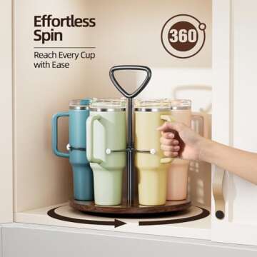 Delamu Water Bottle Organizer for Stanley Cup Organizer Holder Tumbler Storage with Wooden Turntable Base, Detachable Handle for Easy Carry, Stanley Cup Accessories for Stanley 40 oz 30 oz 20 oz