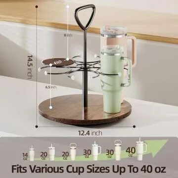 Delamu Water Bottle Organizer for Stanley Cup Organizer Holder Tumbler Storage with Wooden Turntable Base, Detachable Handle for Easy Carry, Stanley Cup Accessories for Stanley 40 oz 30 oz 20 oz