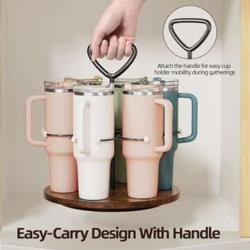 Delamu Water Bottle Organizer for Stanley Cup Organizer Holder Tumbler Storage with Wooden Turntable Base, Detachable Handle for Easy Carry, Stanley Cup Accessories for Stanley 40 oz 30 oz 20 oz