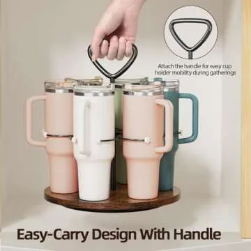 Delamu Water Bottle Organizer for Stanley Cup Organizer Holder Tumbler Storage with Wooden Turntable Base, Detachable Handle for Easy Carry, Stanley Cup Accessories for Stanley 40 oz 30 oz 20 oz