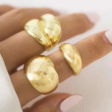 Gold Chunky Dome Rings Set for Women Stylish Rings