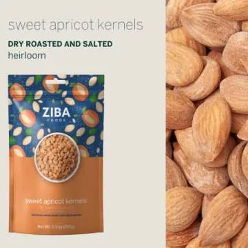 Ziba Foods Sweet Apricot Kernels | 5.3 oz | Non-GMO & Vegan Dried Apricot Seeds Whole 30 Friendly & Keto, Paleo, Dry Roasted Superseed | Wild Grown Apricot Kernel High In Protein and Omega 3s