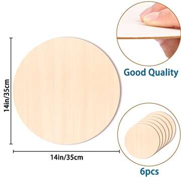 JOICEE 6PACK Wood Circles for Crafts，14 Inch Unfinished wood rounds Discs for Door Hanger Sign Blank, DIY Wooden Discs for Crafts Painting and Christmas Halloween Decoration