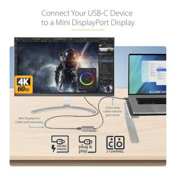 StarTech.com USB C to Mini DisplayPort Adapter, 4K 60Hz USB Type C to mDP/Mini DP Monitor Video Conv...