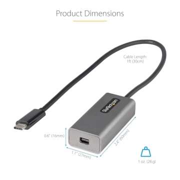 StarTech.com USB C to Mini DisplayPort Adapter, 4K 60Hz