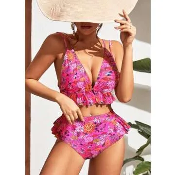 SPORLIKE Women's High Waisted Ruffle Bikini Swimwear