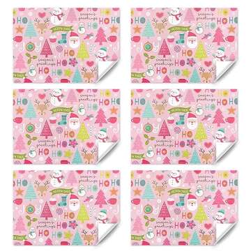 Vintage Baby Pink Merry Christmas Xmas Wrapping Paper 6 Sheets With Matched Pink Color Ribbon Folded Flat 20x28 inches per sheet For Kids Girls Boys Women Unique Xmas Decorative Paper and Holiday Gift