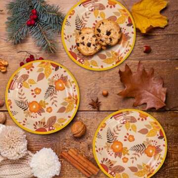 50 Pack Fall Pumpkins Paper Plates for Celebrations