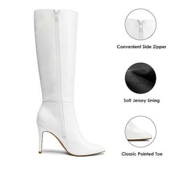 DREAM PAIRS Stylish Knee High Boots for Women - White PU