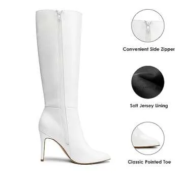 DREAM PAIRS Stylish Knee High Boots for Women - White PU