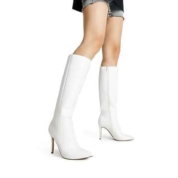 DREAM PAIRS Stylish Knee High Boots for Women - White PU