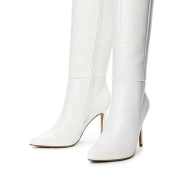 DREAM PAIRS Stylish Knee High Boots for Women - White PU