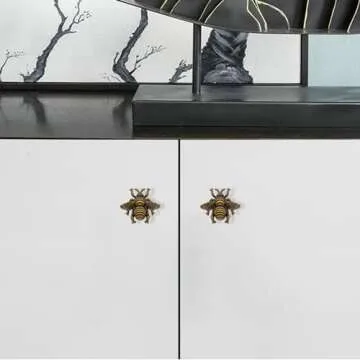 LLDYNW 4 pcs Bee Knobs Bumble Bee Cabinet Knobs Insect Drawer Pulls Animal Single Hole Handles for Dresser Antique Dresser Bathroom Cabinets Knobs (Bronze)