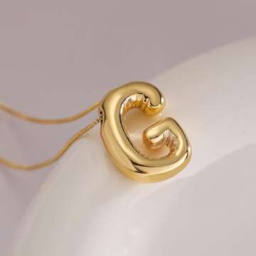 MTINEAPS Bubble Letter Necklace Gold Initial Necklaces for Women Trendy Chunky Charm Pendant Necklac...