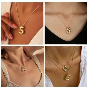 MTINEAPS Bubble Letter Necklace Gold Initial Necklaces for Women Trendy Chunky Charm Pendant Necklaces Gold Jewelry Birthday Gifts for Women Teens Her Mom Sister G