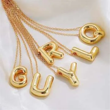 MTINEAPS Bubble Letter Necklace Gold Initial Necklaces for Women Trendy Chunky Charm Pendant Necklaces Gold Jewelry Birthday Gifts for Women Teens Her Mom Sister G