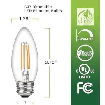 Bioluz LED Light Bulbs, 93 CRI Dimmable LED Filament, 60 Watt Incandescent Equivalent, 5W E26 Medium...