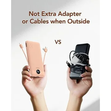 VEGER Portable Charger for iPhone Built in Cables Fast Charging USB C Slim 10000 Power Bank, Wall Plug USB Battery Pack for iPhones, iPad, Samsung More Phones Tablets (Pink)