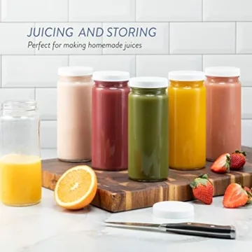 Paksh Novelty Travel Glass Drinking Bottle Mason Jar 16 Ounce [6-Pack] Plastic Airtight Lids, Reusable Glass Water Bottle for Juicing, Smoothies, Kombucha, Tea, Milk Bottles, Homemade Beverages Bottle